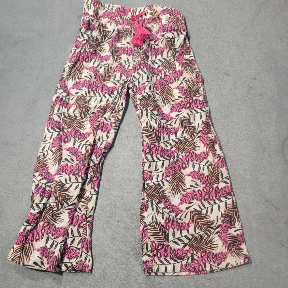Jessica Simpson Girls Pants Size 5 Pink Tropical Linen Blend Wide Leg Boho